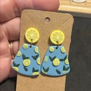 Lemon Pattern Blue Earrings